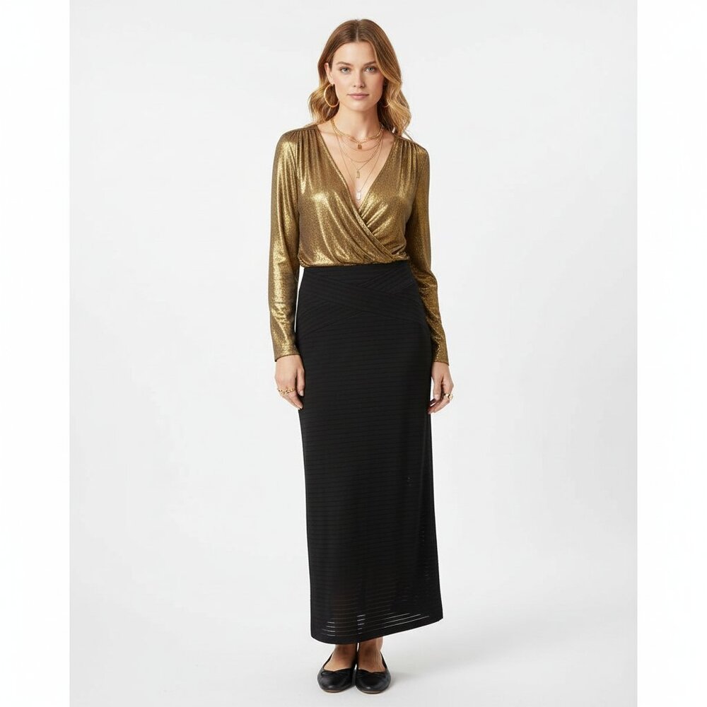 Ice Black Sheer Long Striped Maxi Skirt M - Picture 7 of 9